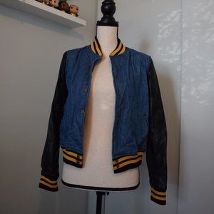 LUE | Faux-Leather Sleeve Varsity Jacket
